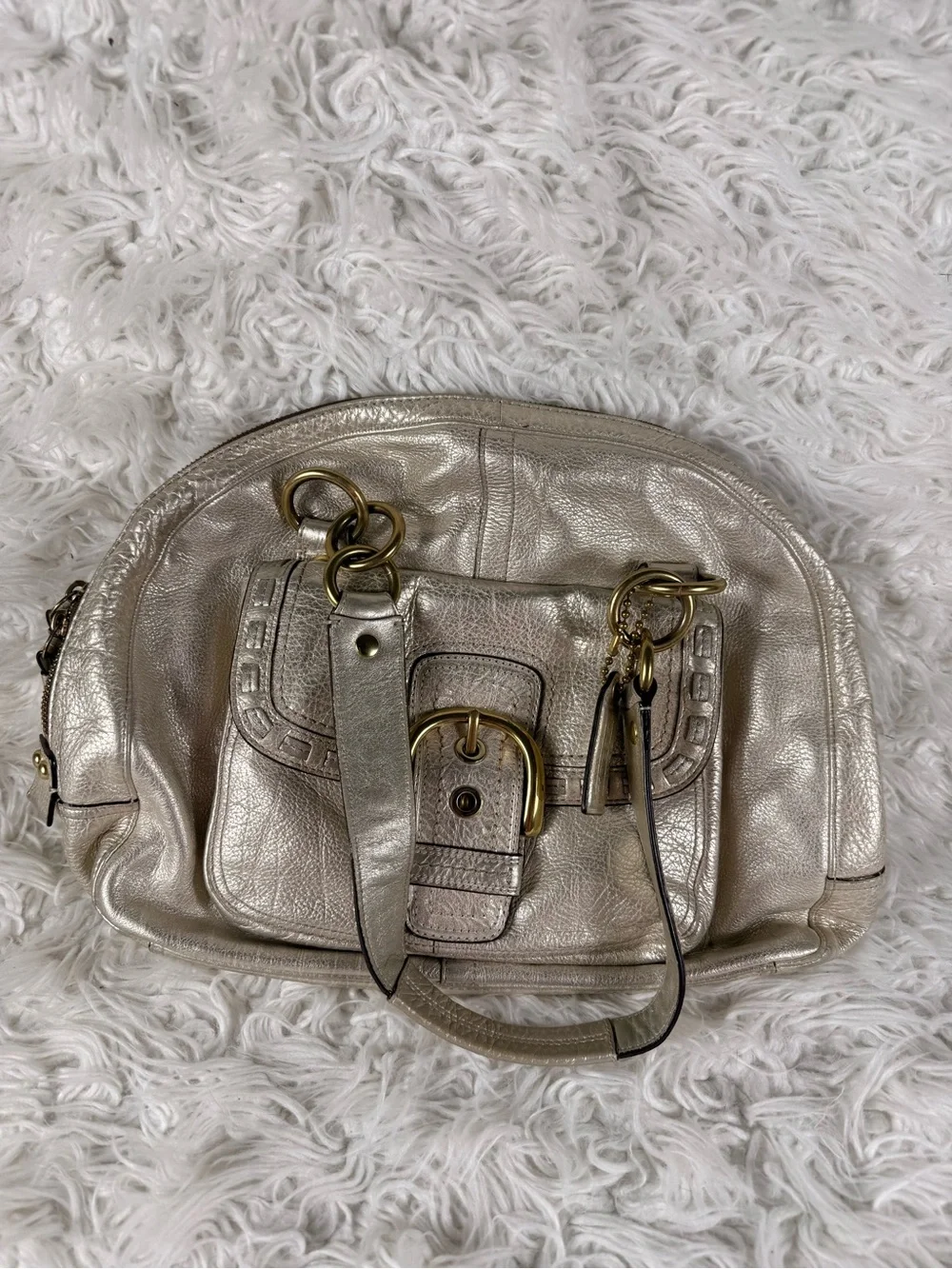 Coach Y2k 2000s Metallic Silver Dome Satchel Handbag